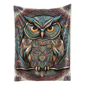 New Enchanted Owl Plush Throw Blanket Mystical Night Bird Art Gift Owls Colorful